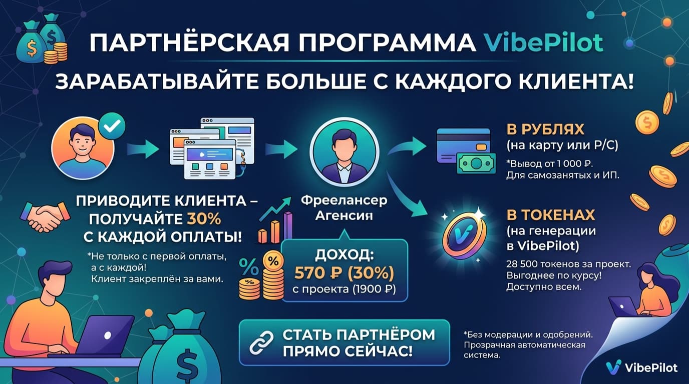 Зарабатывать вместе с VibePilot: запускаем партнёрскую программу